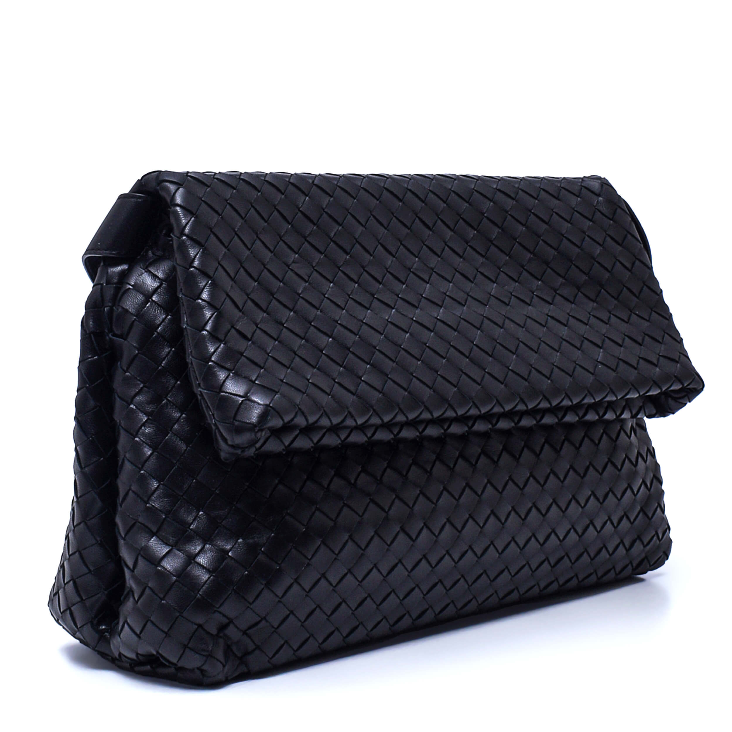 Bottega Veneta -  Black Intrecciato Leather BV Fold Messenger Bag